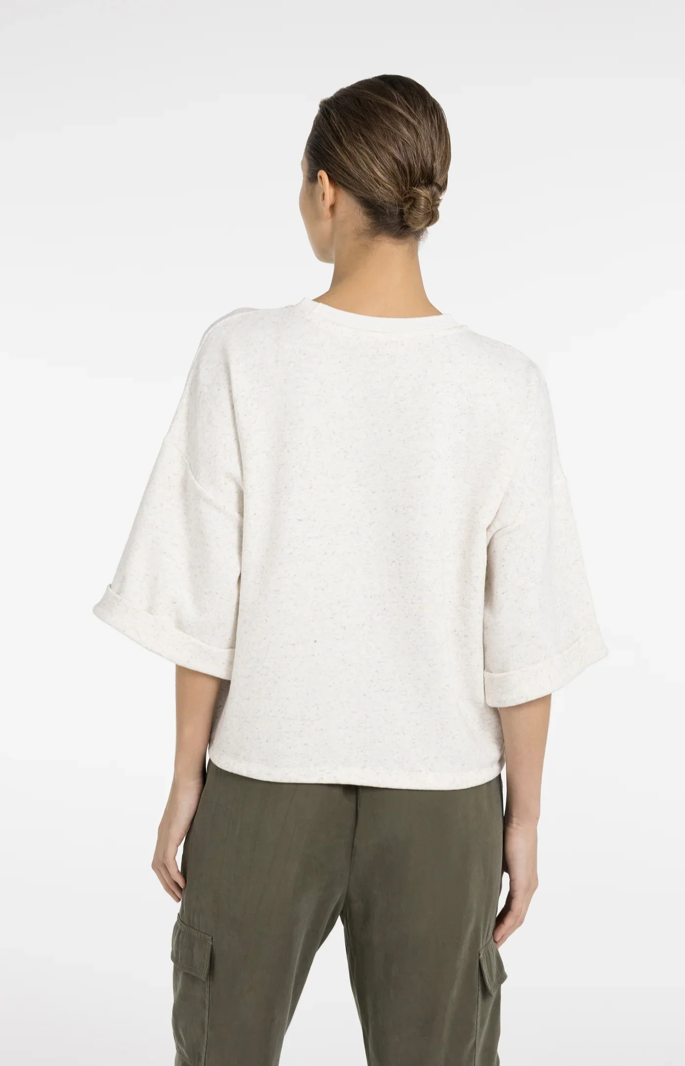 Short Sleeve Sweatshirt Ivory White Melange - YAYA - Image 3