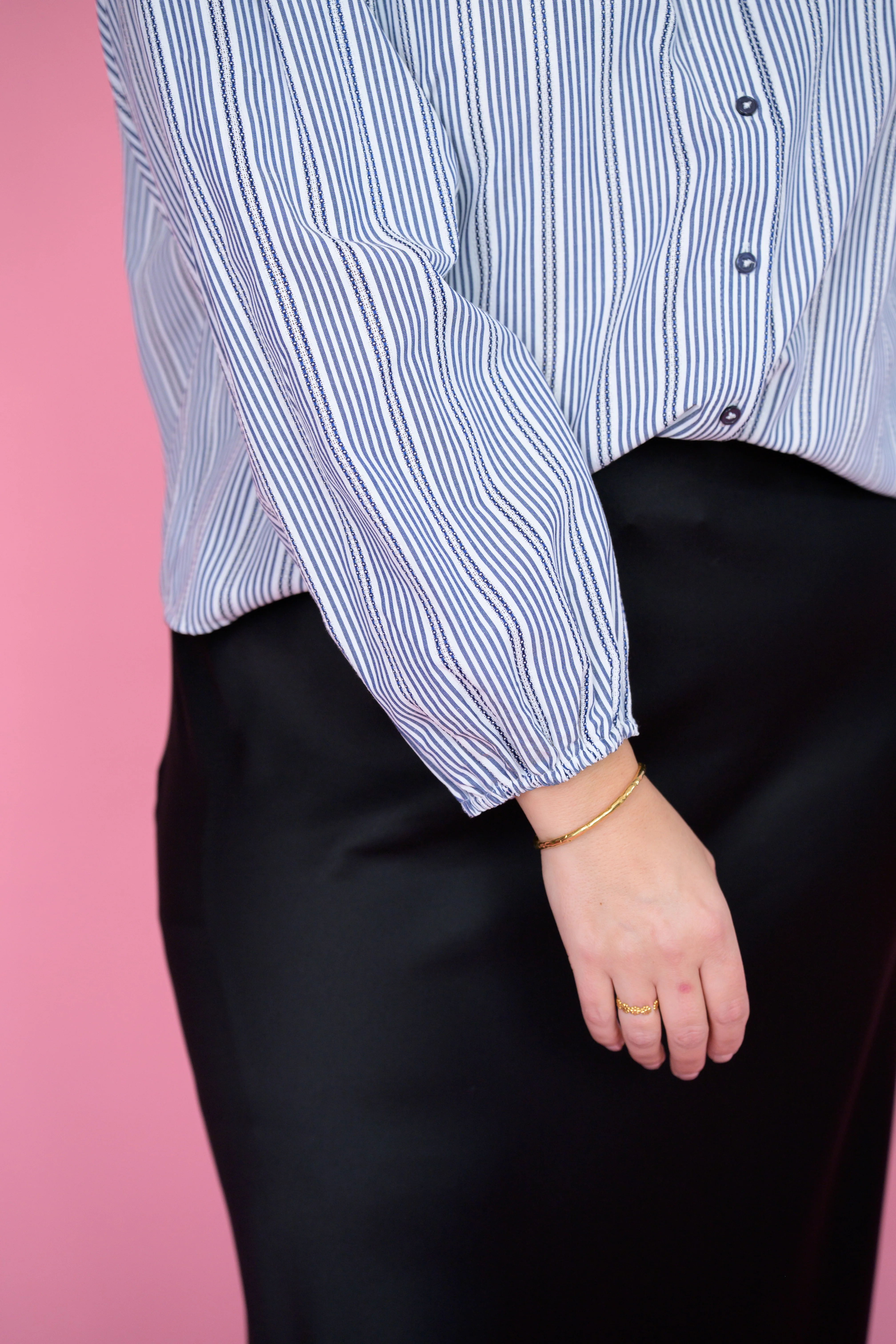 Striped Blouse With Shirring Navy Blazer Dessin - YAYA - Image 3