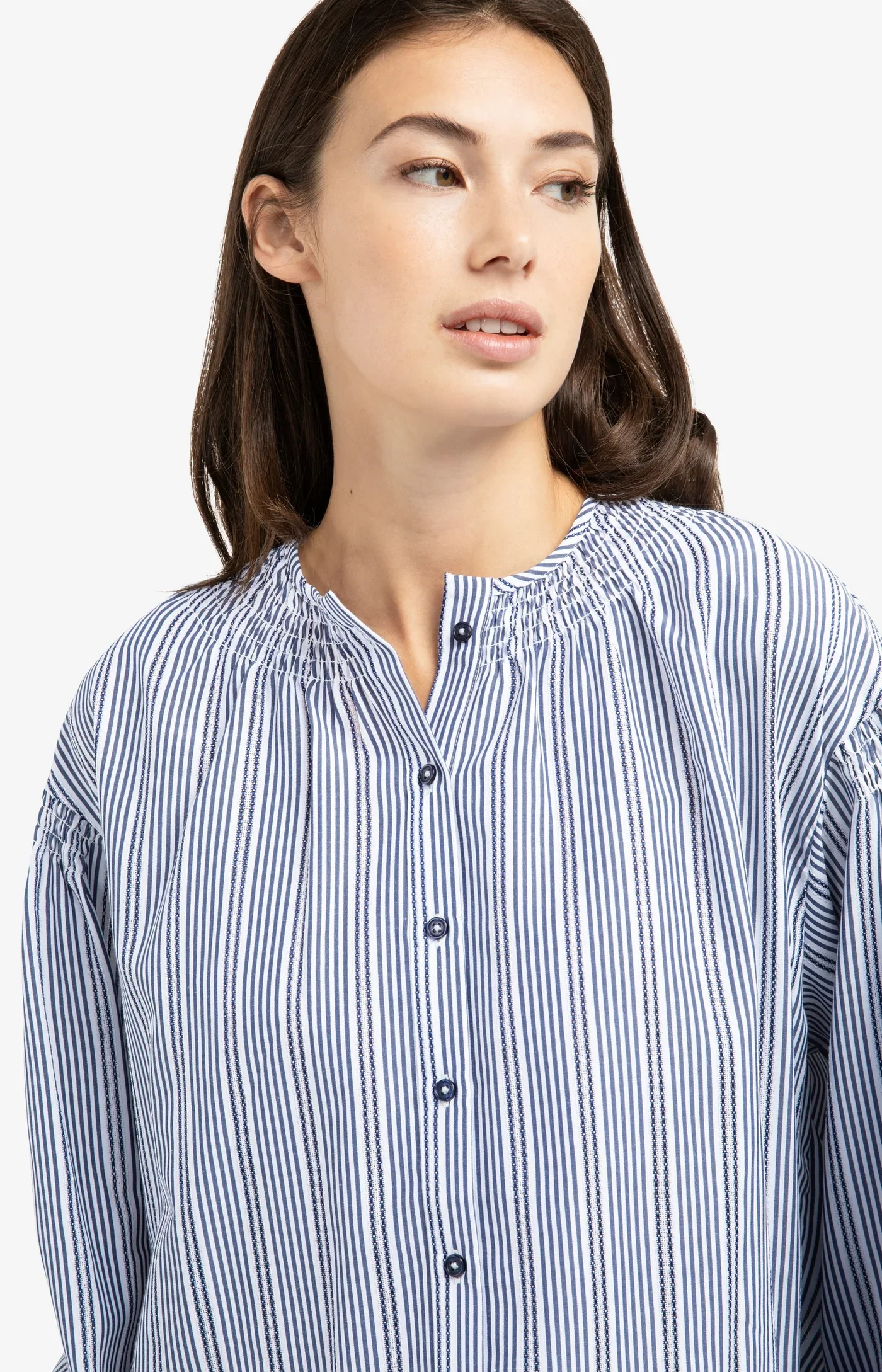 Striped Blouse With Shirring Navy Blazer Dessin - YAYA - Image 5