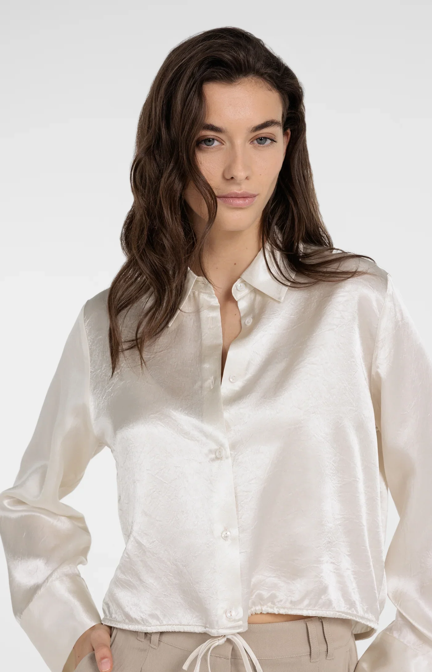 Crinkle blouse with drawstring Creme Beige - YAYA - Image 2