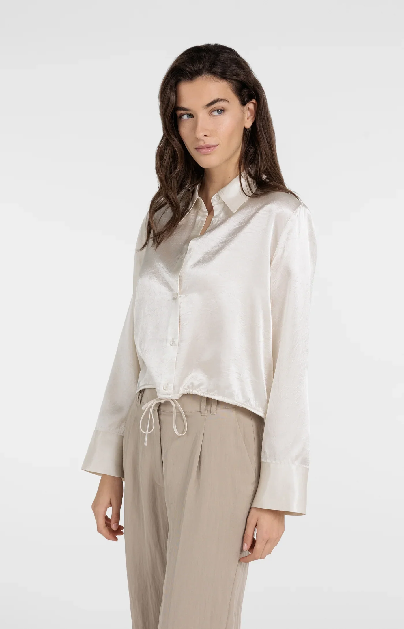 Crinkle blouse with drawstring Creme Beige - YAYA - Image 3