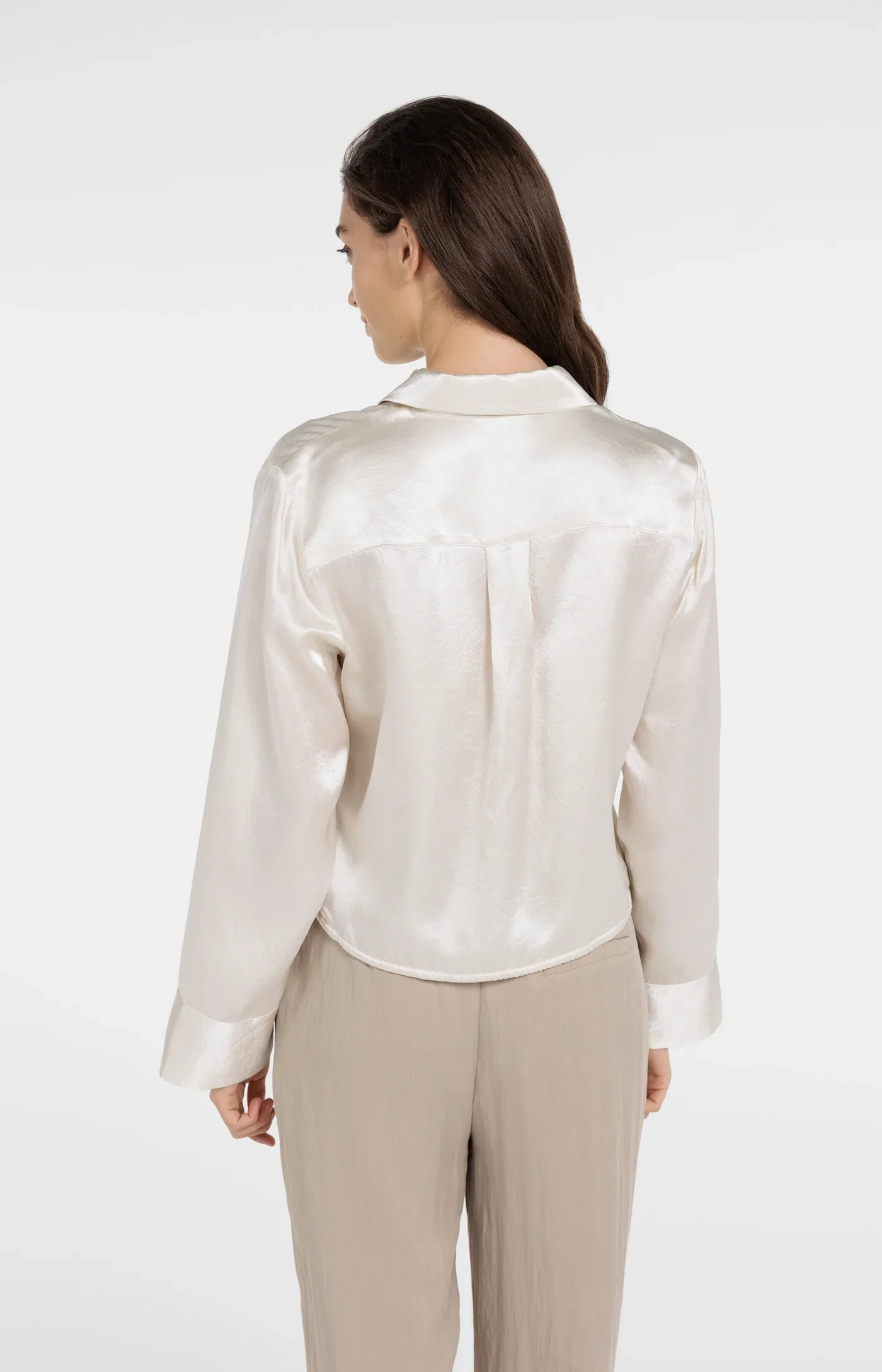Crinkle blouse with drawstring Creme Beige - YAYA - Image 4