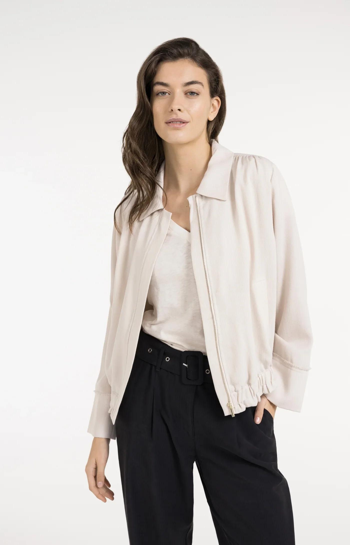 Linen blouse jacket with draws Cloud Creme White - YAYA - Image 3