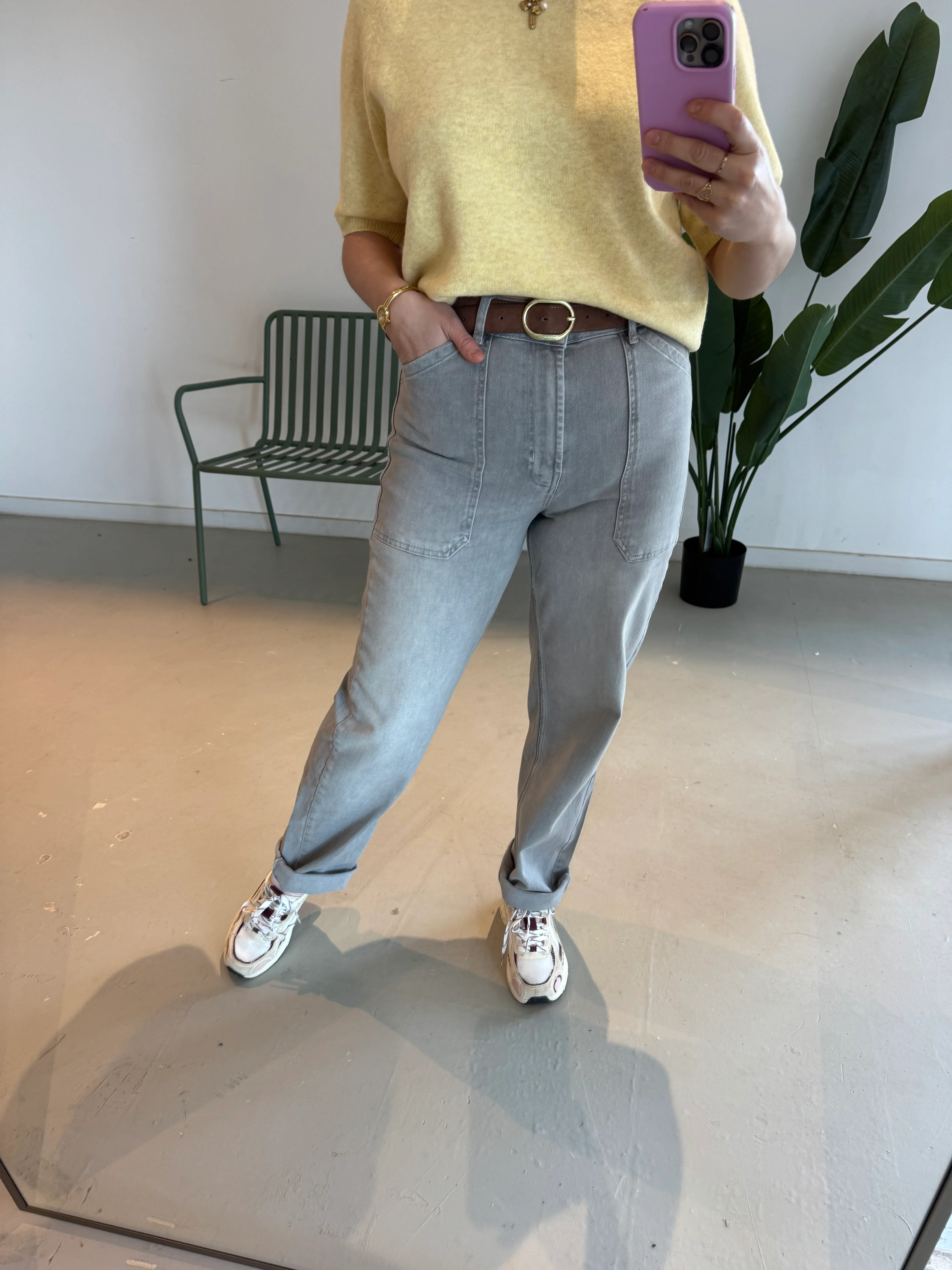 Cargo Jeans With Low Crotch Mid Grey Denim - YAYA