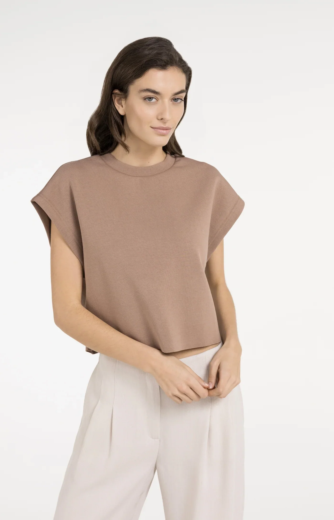 Sleeveless boxy sweatshirt Brownie Brown - YAYA - Image 4