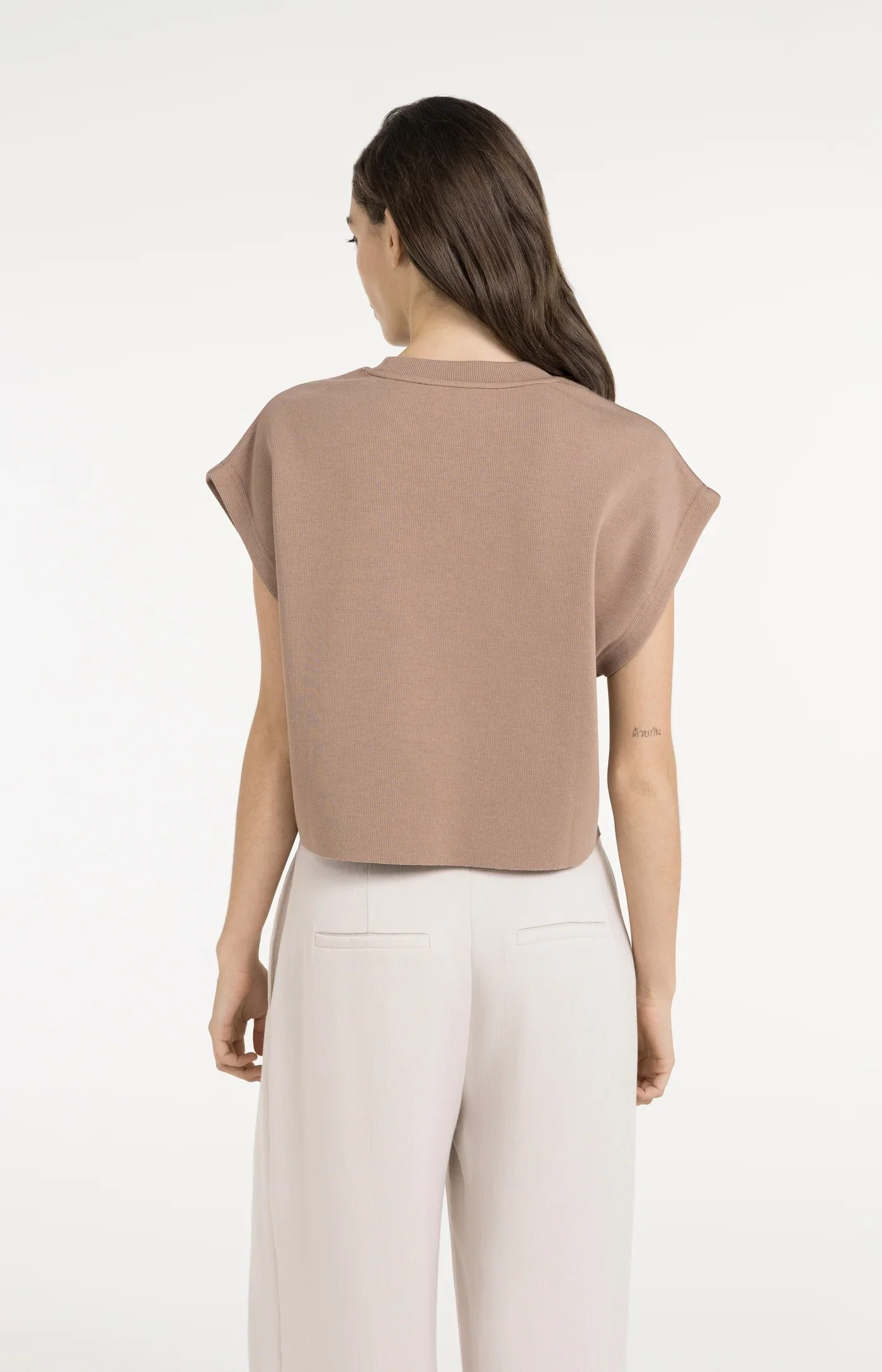 Sleeveless boxy sweatshirt Brownie Brown - YAYA - Image 5