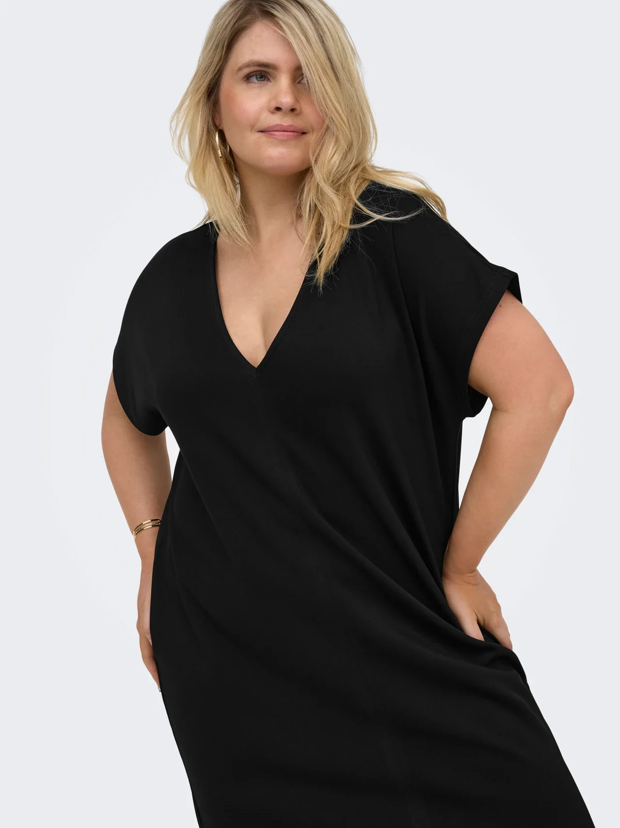 Lise Capsleeve V-Neck Dress Black - Only Carmakoma - Image 3