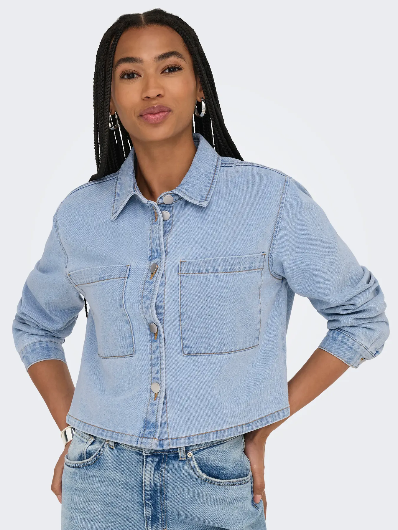 Marly Boxy Shacket Light Blue Denim - JDY