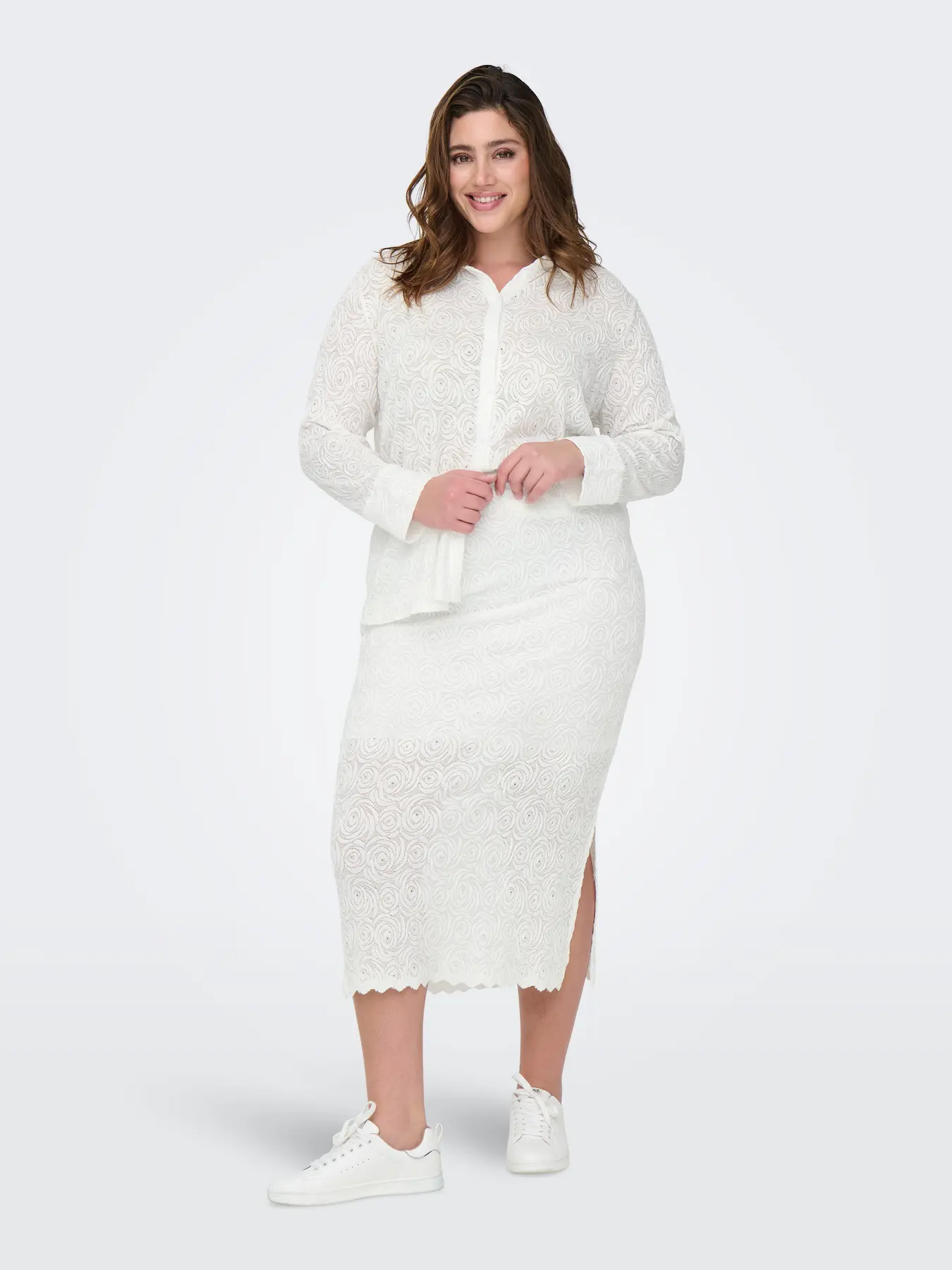 Rosil Lace Slit Skirt Cloud Dancer - Only Carmakoma