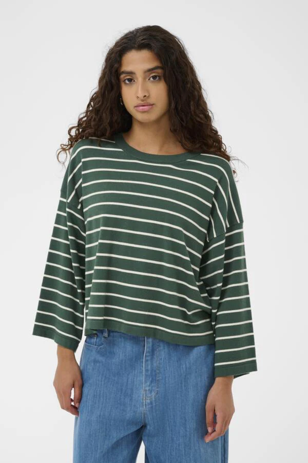 Spina Boxy Pullover Cropped Trekking Green/white stripes - Soaked - Image 4